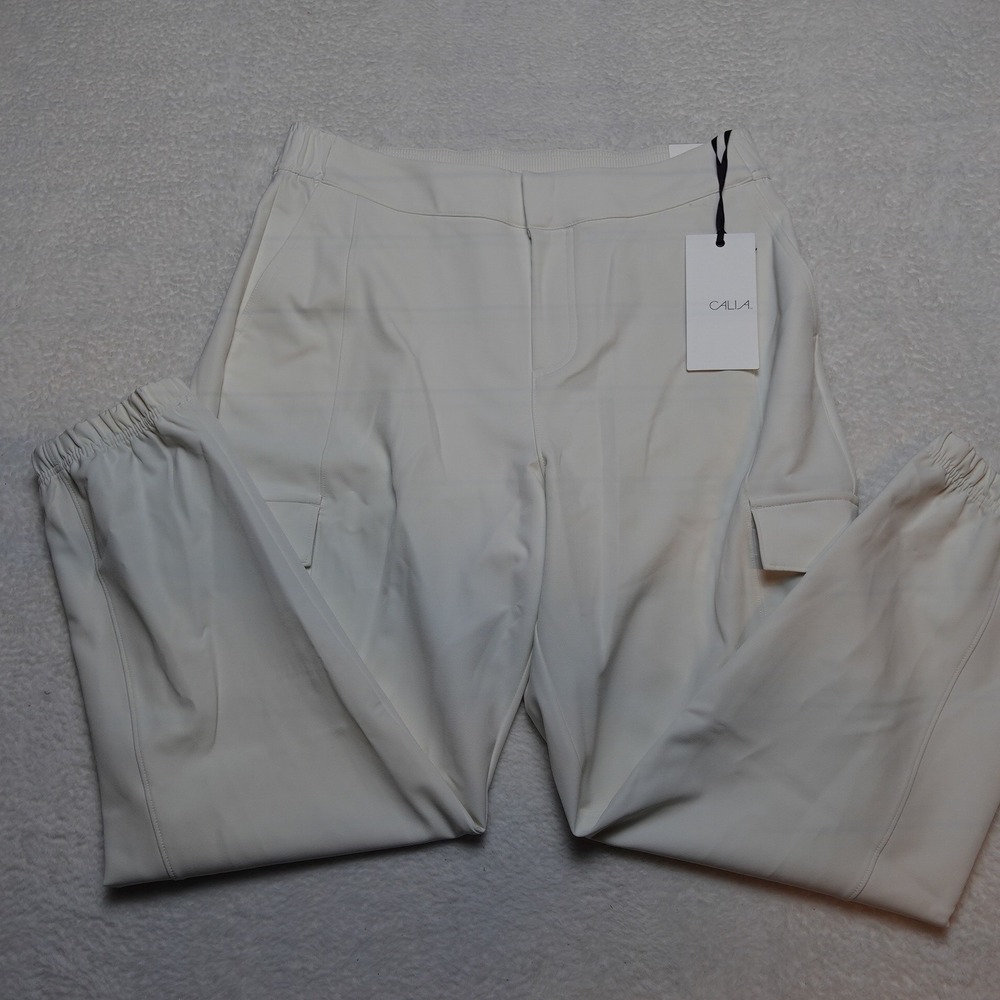 CALIA Effortless High-Rise Jogger Women Large Cloud Cover White Cargo Pants NEW